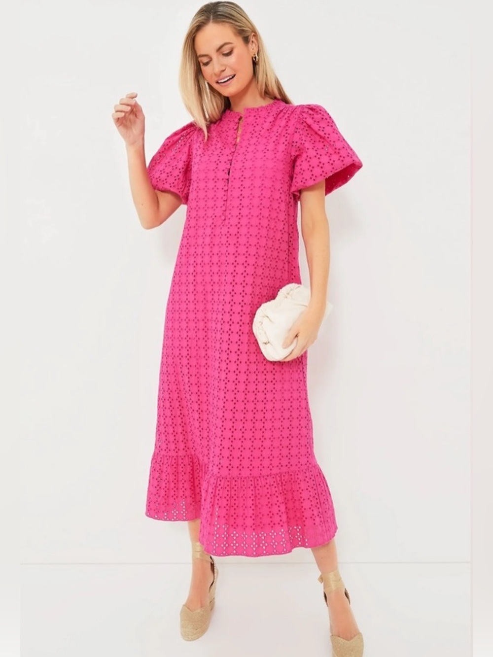 Tuckernuck Hyacinth House Pink Eyelet Midi Tryall Dress Size Large Wedding Guest